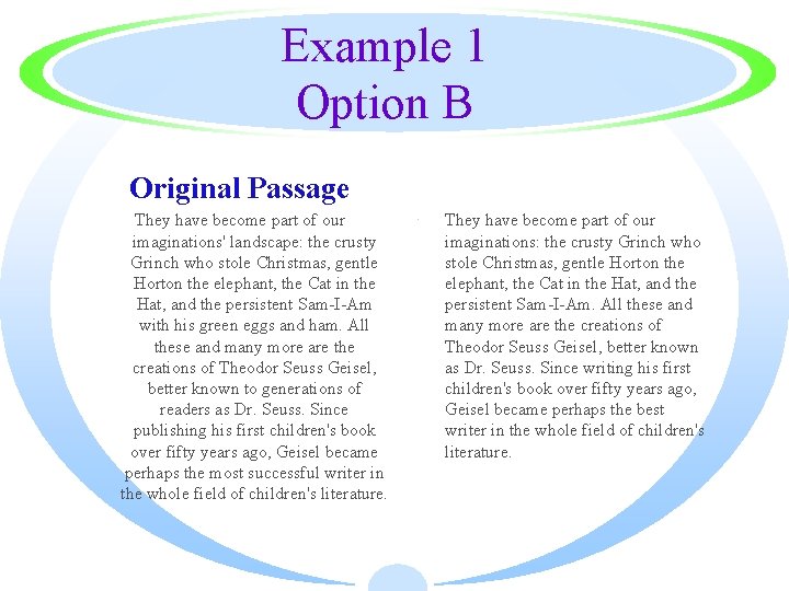 Example 1 Option B Original Passage They have become part of our imaginations' landscape: