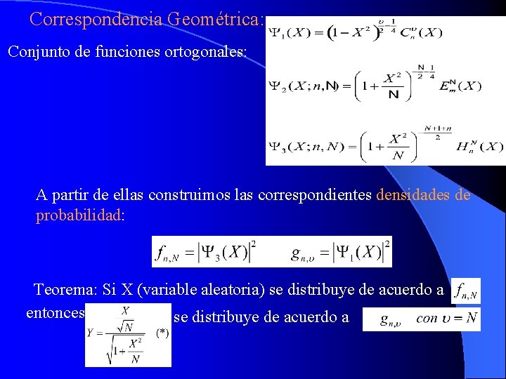 Correspondencia Geométrica: Conjunto de funciones ortogonales: A partir de ellas construimos las correspondientes densidades