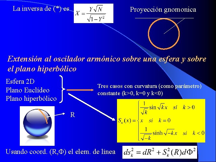 La inversa de (*) es Proyección gnomonica Extensión al oscilador armónico sobre una esfera