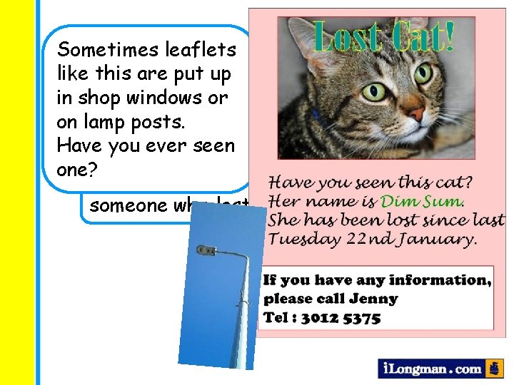 Sometimes leaflets like this are put up in shop windows or on lamp posts.