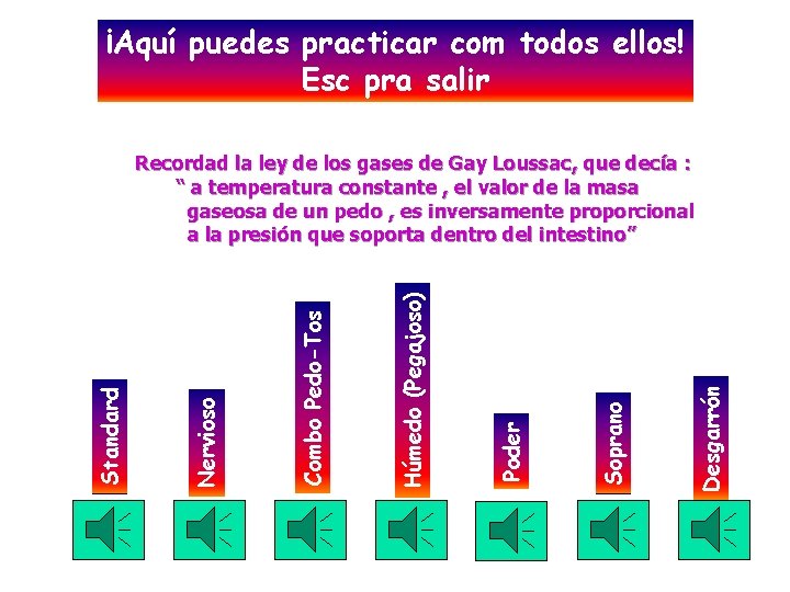 ¡Aquí puedes practicar com todos ellos! Esc pra salir Desgarrón Soprano Poder Húmedo (Pegajoso)