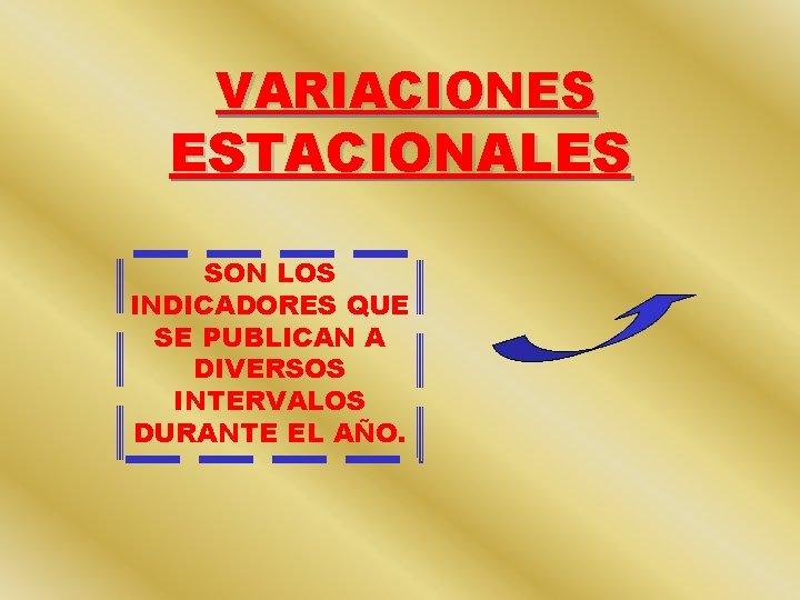 VARIACIONES ESTACIONALES SON LOS INDICADORES QUE SE PUBLICAN A DIVERSOS INTERVALOS DURANTE EL AÑO. VARIACIONES ESTACIONALES SON LOS INDICADORES QUE SE PUBLICAN A DIVERSOS INTERVALOS DURANTE EL AÑO.