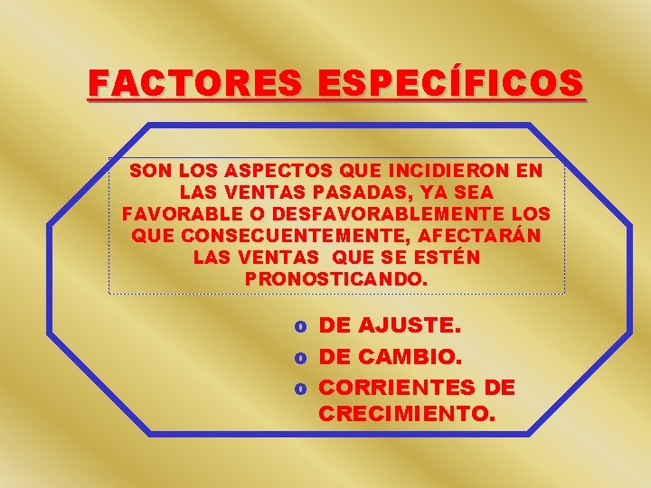 FACTORES ESPECÍFICOS SON LOS ASPECTOS QUE INCIDIERON EN LAS VENTAS PASADAS, YA SEA FAVORABLE FACTORES ESPECÍFICOS SON LOS ASPECTOS QUE INCIDIERON EN LAS VENTAS PASADAS, YA SEA FAVORABLE