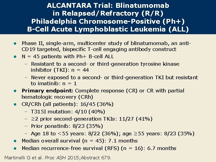 ALCANTARA Trial: Blinatumomab in Relapsed/Refractory (R/R) Philadelphia Chromosome-Positive (Ph+) B-Cell Acute Lymphoblastic Leukemia (ALL)
