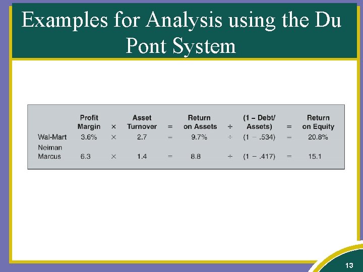 Examples for Analysis using the Du Pont System 13 