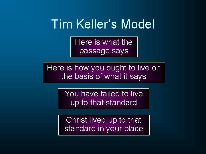 Tim Keller’s Model Here is what the passage says Here is how you ought