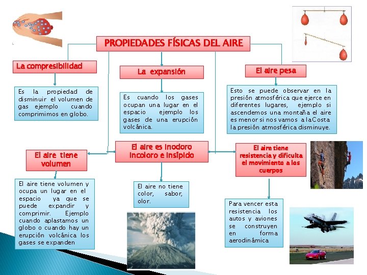PROPIEDADES FÍSICAS DEL AIRE La compresibilidad Es la propiedad de disminuir el volumen de