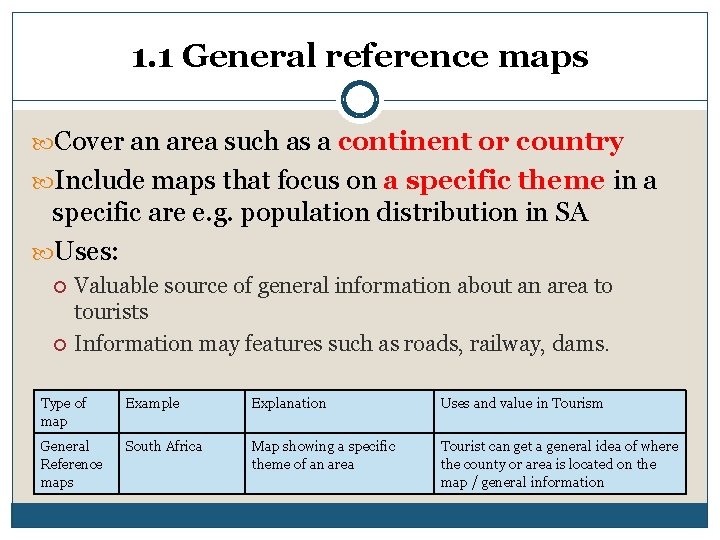 1. 1 General reference maps Cover an area such as a continent or country