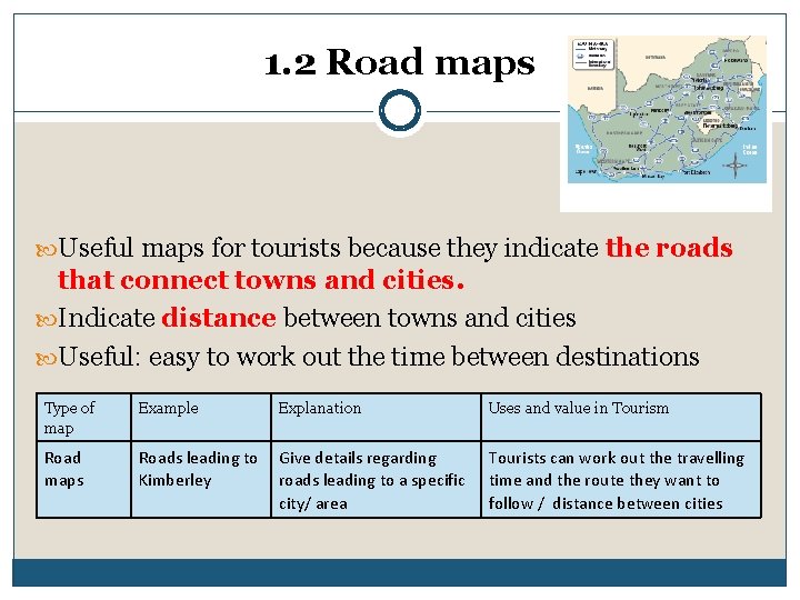 1. 2 Road maps Useful maps for tourists because they indicate the roads that