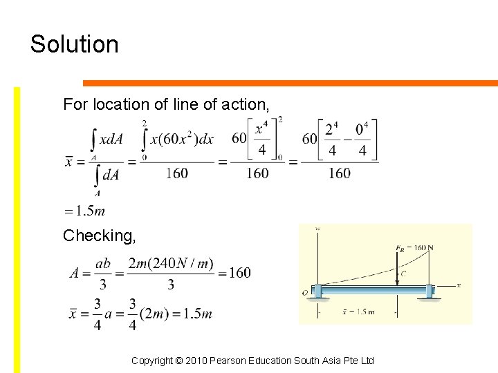 Solution For location of line of action, Checking, Copyright © 2010 Pearson Education South