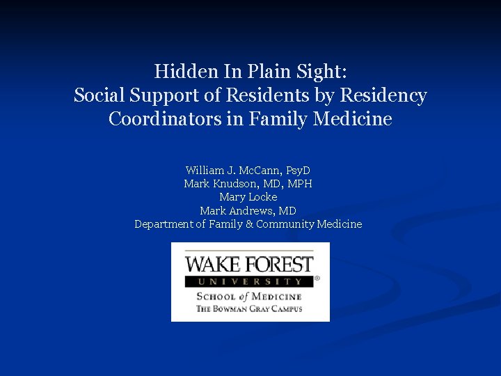 Hidden In Plain Sight: Social Support of Residents by Residency Coordinators in Family Medicine