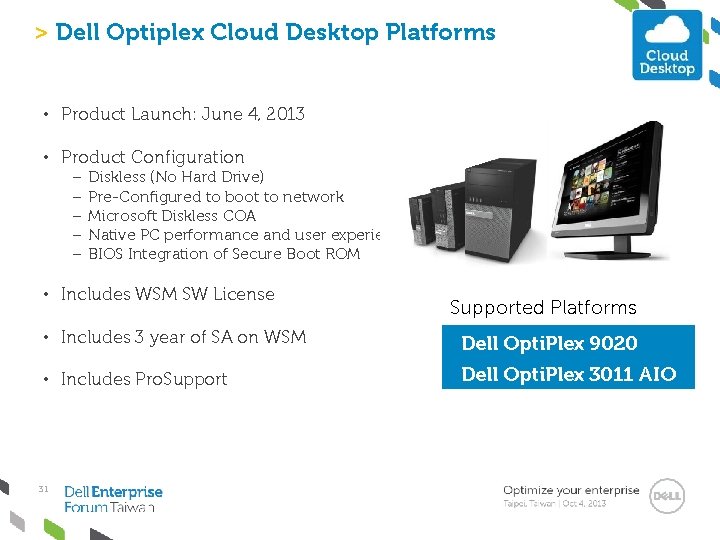 > Dell Optiplex Cloud Desktop Platforms • Product Launch: June 4, 2013 • Product