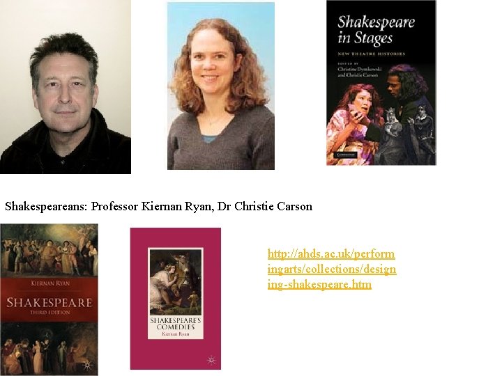 Shakespeareans: Professor Kiernan Ryan, Dr Christie Carson http: //ahds. ac. uk/perform ingarts/collections/design ing-shakespeare. htm