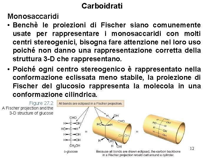 Carboidrati Monosaccaridi • Benchè le proiezioni di Fischer siano comunemente usate per rappresentare i