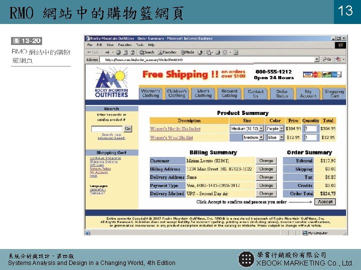 RMO 網站中的購物籃網頁 系統分析與設計，第四版 Systems Analysis and Design in a Changing World, 4 th Edition