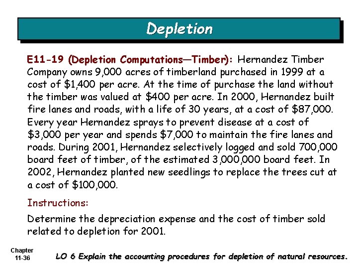 Depletion E 11 -19 (Depletion Computations—Timber): Hernandez Timber Company owns 9, 000 acres of