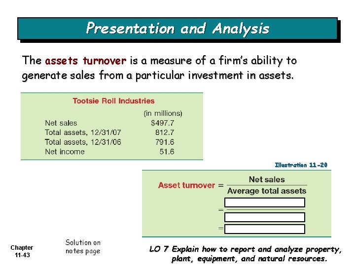 Presentation and Analysis The assets turnover is a measure of a firm’s ability to
