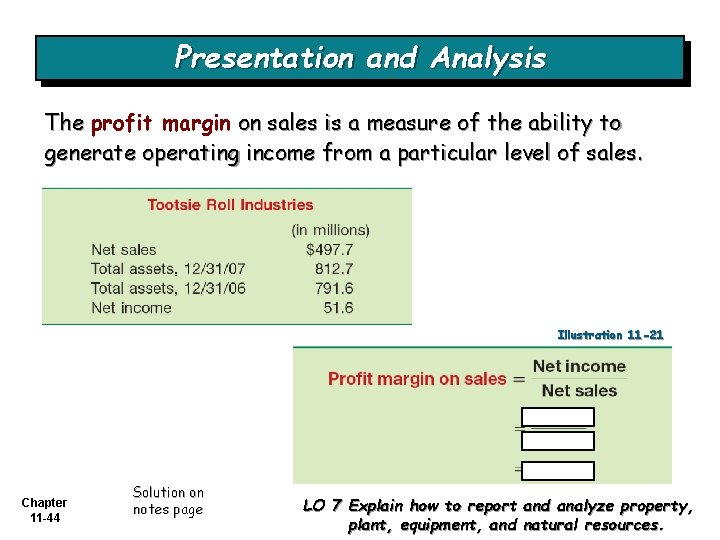 Presentation and Analysis The profit margin on sales is a measure of the ability