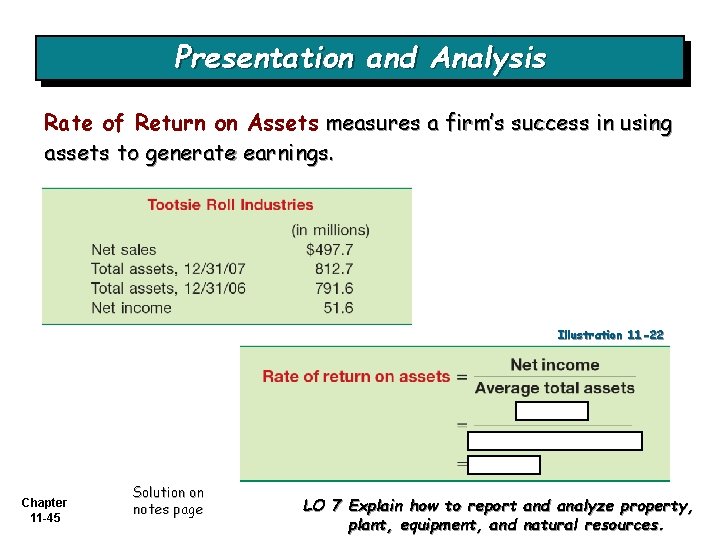 Presentation and Analysis Rate of Return on Assets measures a firm’s success in using