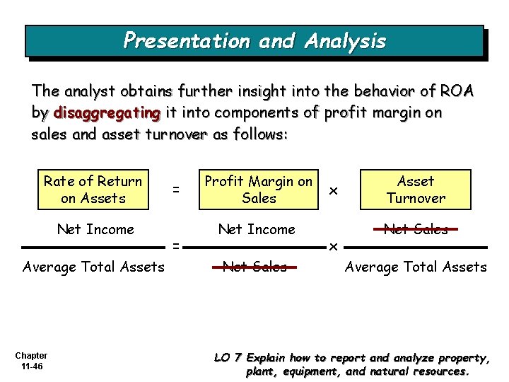 Presentation and Analysis The analyst obtains further insight into the behavior of ROA by