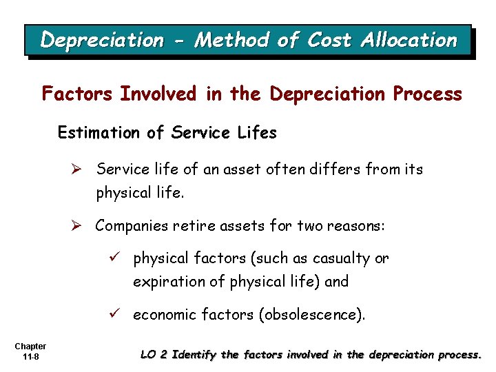 Depreciation - Method of Cost Allocation Factors Involved in the Depreciation Process Estimation of