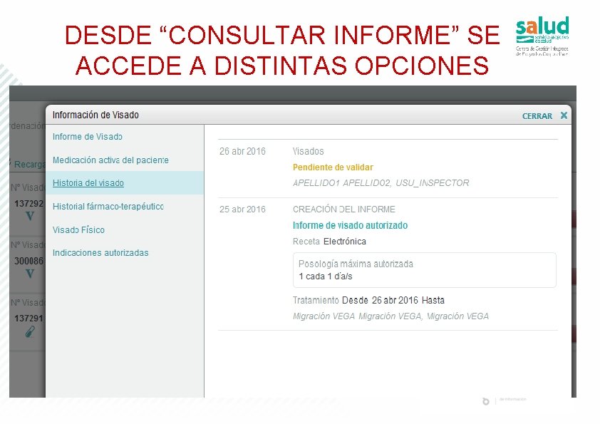 DESDE “CONSULTAR INFORME” SE ACCEDE A DISTINTAS OPCIONES 