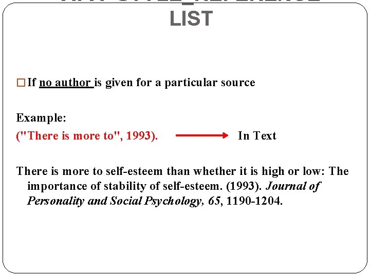 APA STYLE_REFERENCE LIST � If no author is given for a particular source Example: