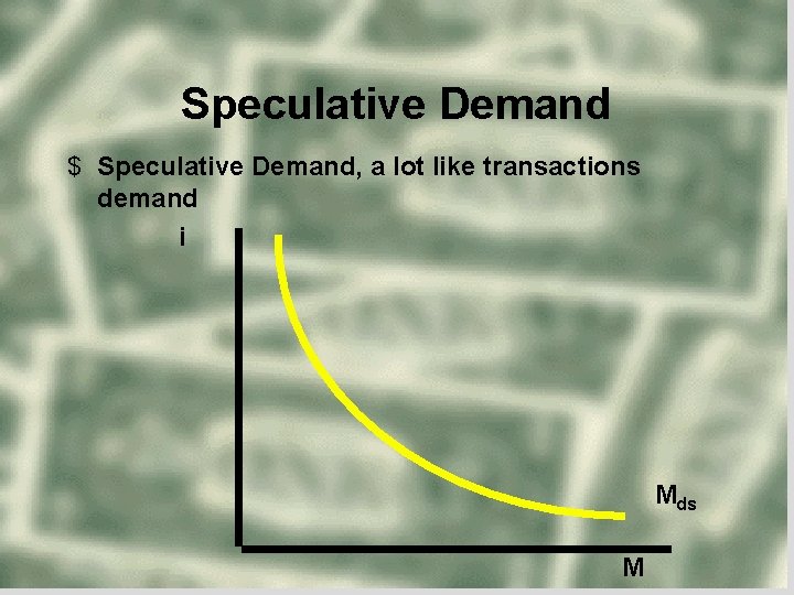 Speculative Demand $ Speculative Demand, a lot like transactions demand i Mds M 