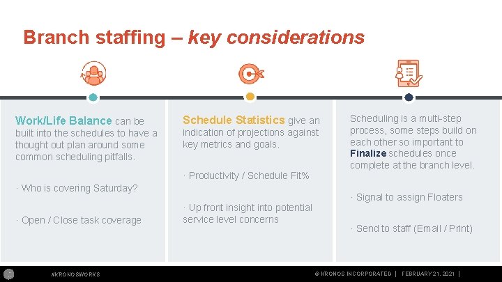 Branch staffing – key considerations Work/Life Balance can be Schedule Statistics give an built