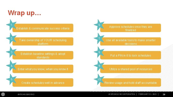 Wrap up… 6 1 Establish & communicate success criteria 2 3 Take ownership of