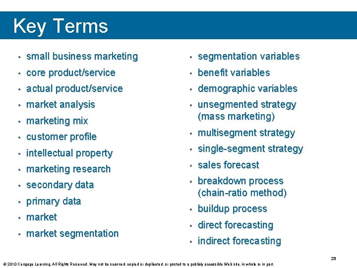 Key Terms • small business marketing • segmentation variables • core product/service • benefit Key Terms • small business marketing • segmentation variables • core product/service • benefit