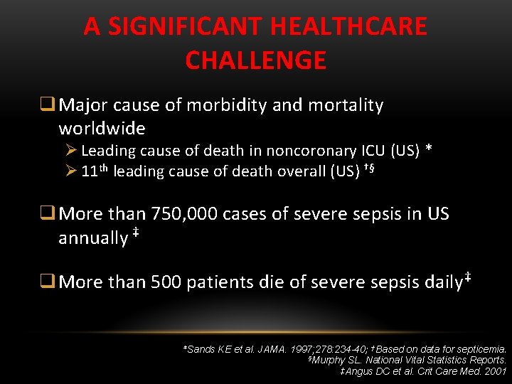 A SIGNIFICANT HEALTHCARE CHALLENGE q Major cause of morbidity and mortality worldwide Ø Leading