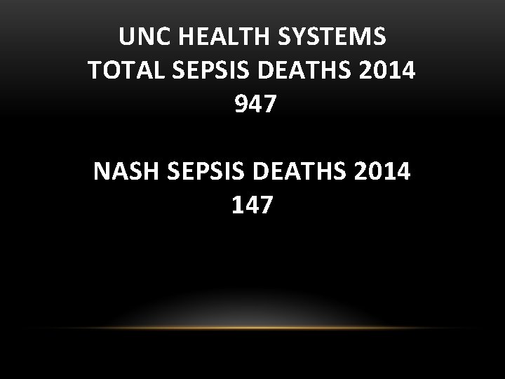 UNC HEALTH SYSTEMS TOTAL SEPSIS DEATHS 2014 947 NASH SEPSIS DEATHS 2014 147 