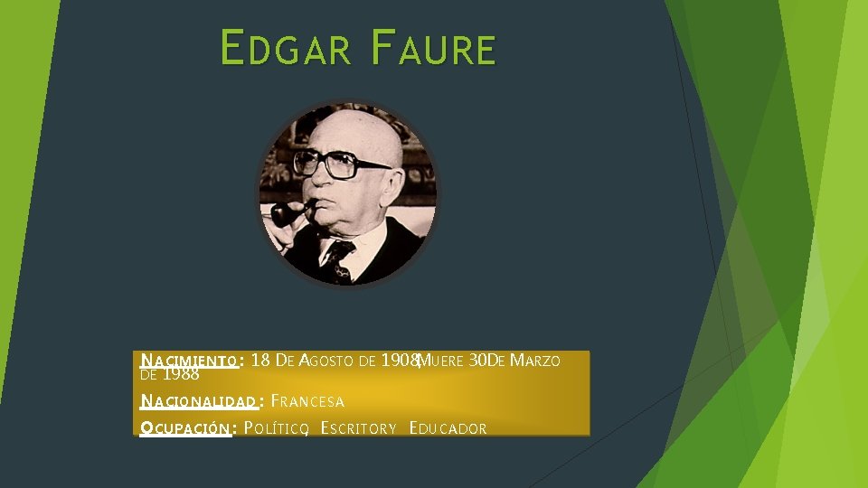 E DGAR F AURE N ACIMIENTO : 18 DE AGOSTO DE 1908, MUERE 30