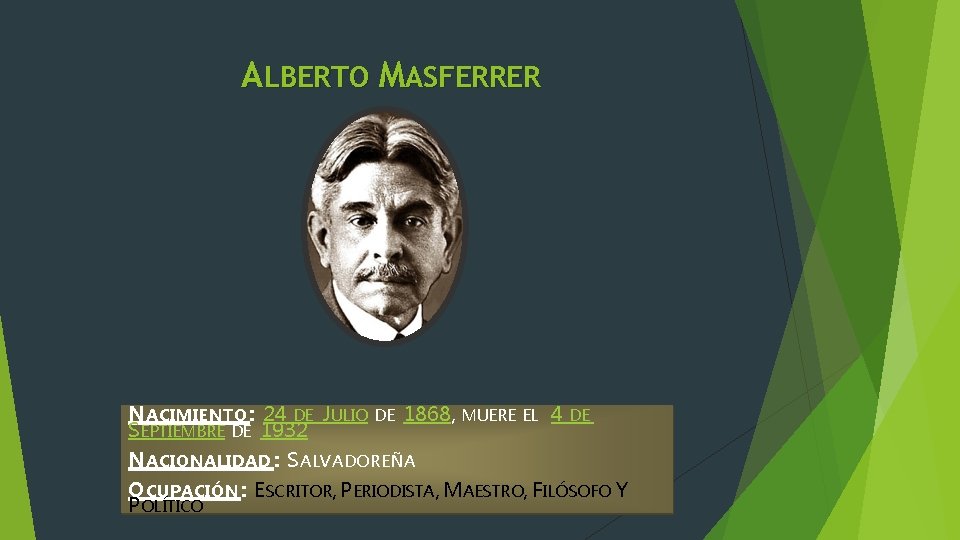 ALBERTO MASFERRER N ACIMIENTO : 24 DE JULIO DE 1868, MUERE EL 4 DE