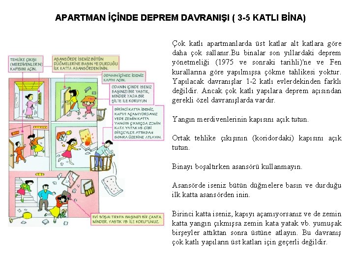 APARTMAN İÇİNDE DEPREM DAVRANIŞI ( 3 -5 KATLI BİNA) Çok katlı apartmanlarda üst katlar