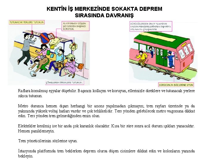 KENTİN İŞ MERKEZİNDE SOKAKTA DEPREM SIRASINDA DAVRANIŞ Raflara konulmuş eşyalar düşebilir. Başınızı kollayın ve