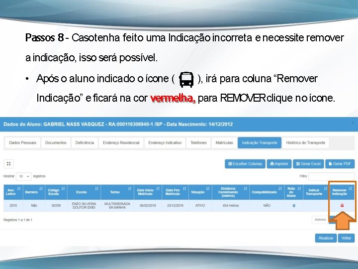 Passos 8 - Caso tenha feito uma Indicação incorreta e necessite remover a indicação,