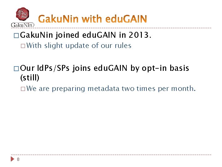 � Gaku. Nin � With joined edu. GAIN in 2013. slight update of our