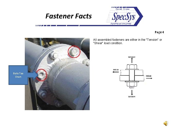 Fastener Facts Page 4 All assembled fasteners are either in the "Tension" or "Shear"