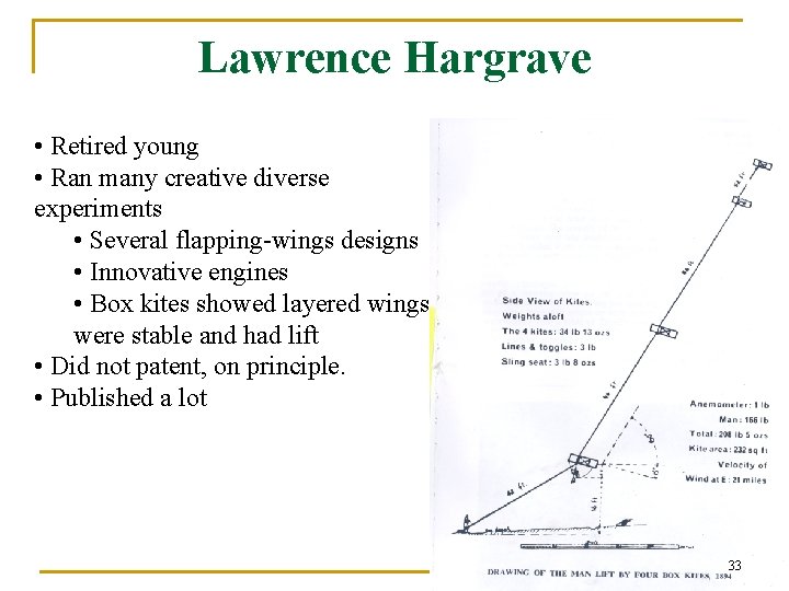 Lawrence Hargrave • Retired young • Ran many creative diverse experiments • Several flapping-wings