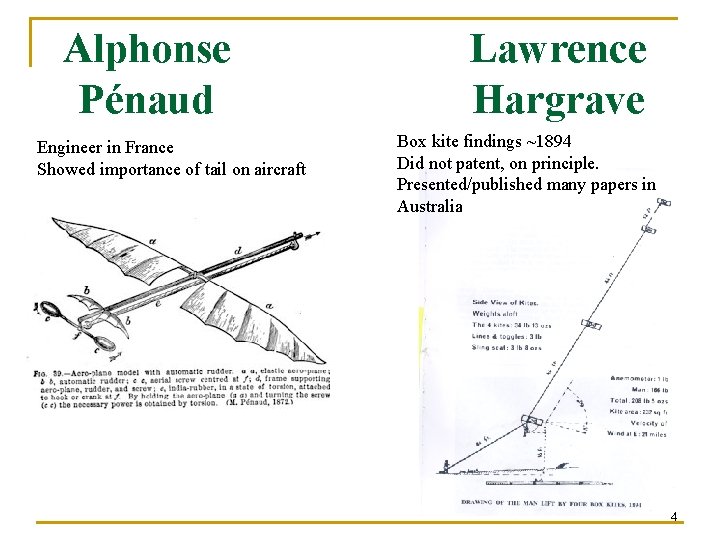 Alphonse Pénaud Engineer in France Showed importance of tail on aircraft Lawrence Hargrave Box