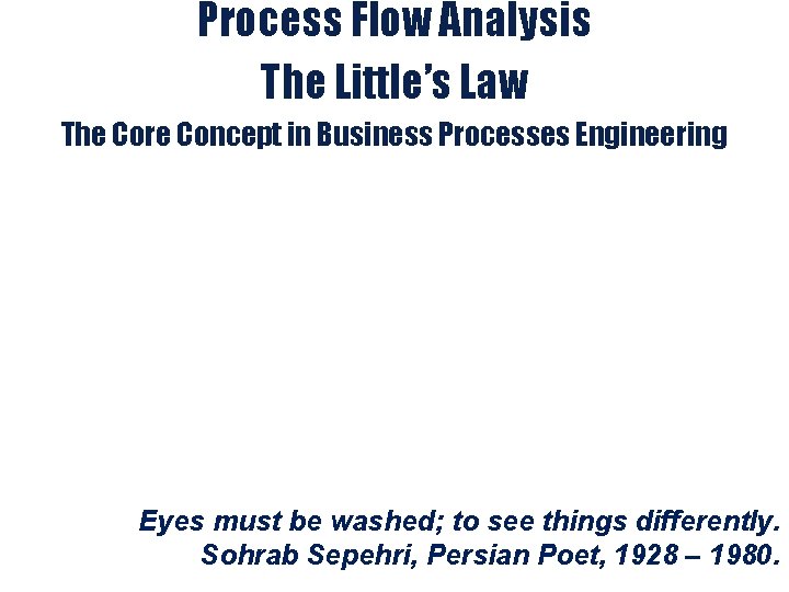 Process Flow Analysis K 1. The Coffee Shop The Little’s Law 3. Process Flow