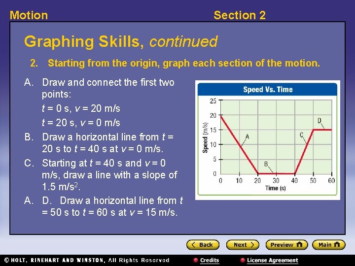 Motion Section 2 Graphing Skills, continued 2. Starting from the origin, graph each section