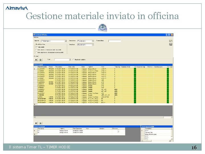 Gestione materiale inviato in officina Il sistema Timer TL – TIMER HODIE 16 