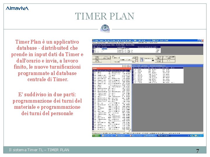 TIMER PLAN Timer Plan è un applicativo database - distribuited che prende in input