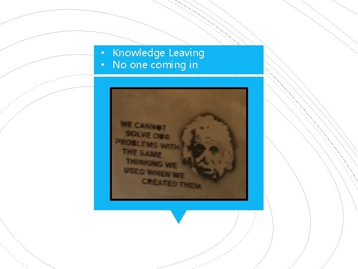  • Knowledge Leaving • No one coming in 