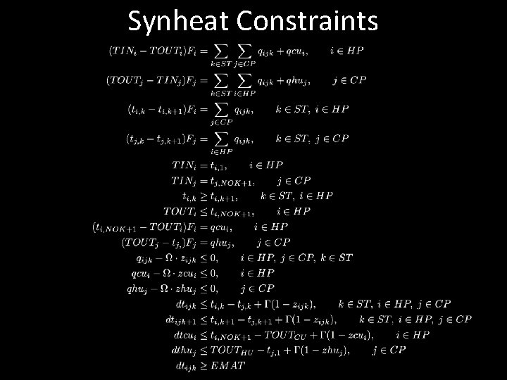 Synheat Constraints Synheat Constraints