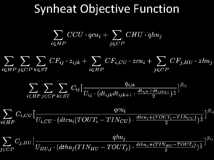 Synheat Objective Function Synheat Objective Function
