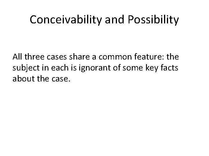 Conceivability and Possibility All three cases share a common feature: the subject in each